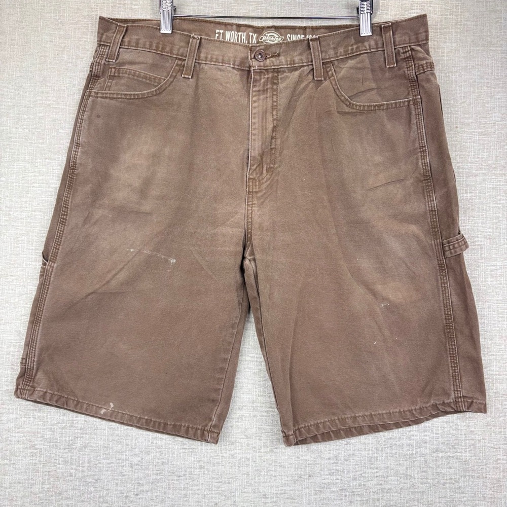 Dickies Mens Size 37x11 Relaxed Fit Carpenter Shorts Brown Canvas Workwear
